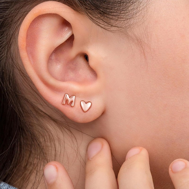 JIAOGE Valentines Day Gifts for Kids Teen Girl Jewelry - 2 Pairs S925 Sterling Silver Post Gold/Rose Gold Heart Initial Stud Earrings for Girls Teen Girl Gifts Hypoallergenic Earring for Women Jewelry - Image 3